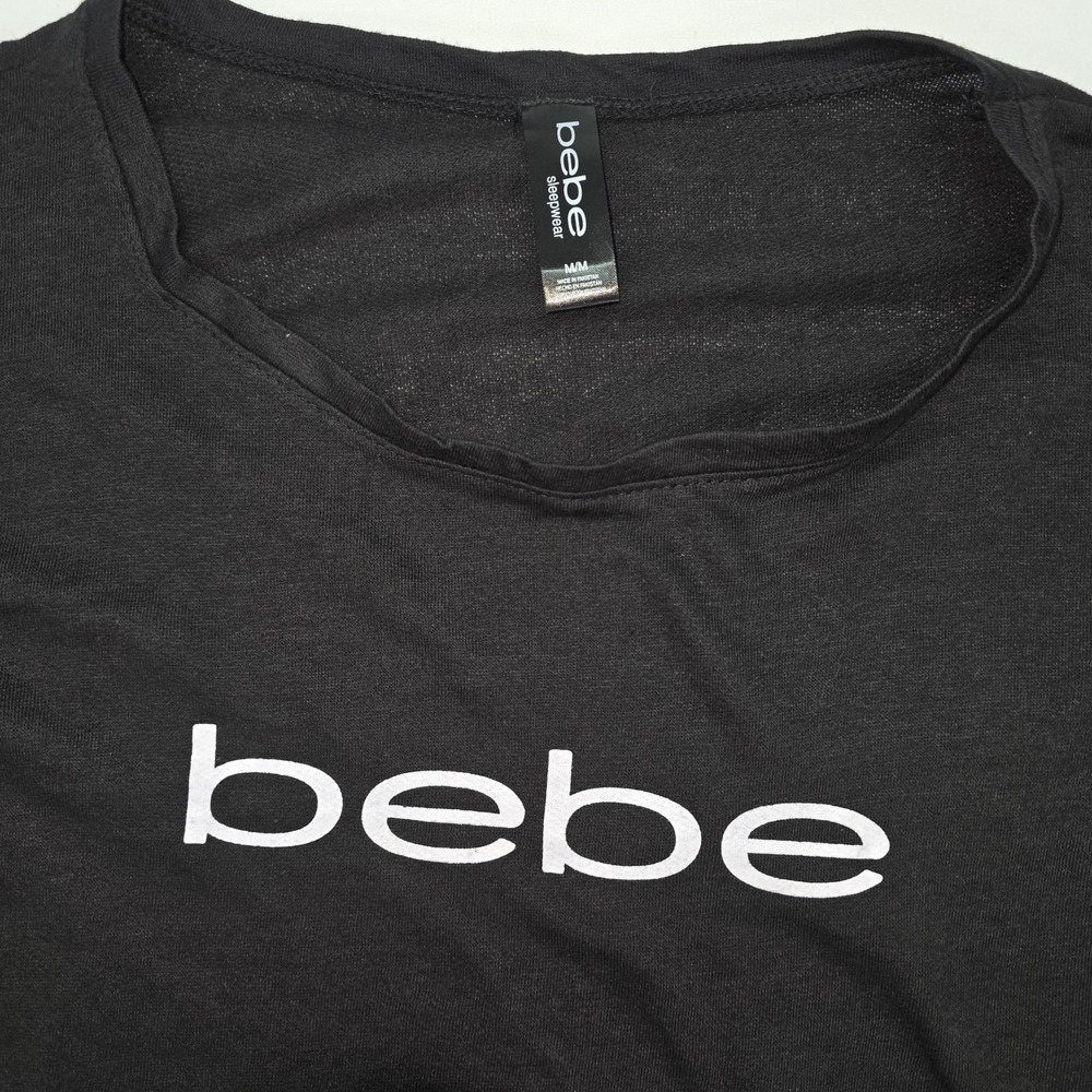 Bebe Sleepwear Women 2 Piece Pajama Set Black Logo Long Sleeve Jogger Medium NWT - Picture 3 of 7